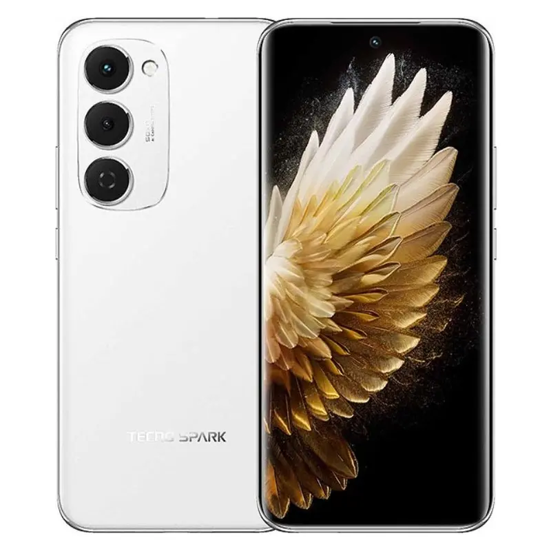 Tecno Spark 40 Pro Plus Blanco Aurora vista frontal y trasera
