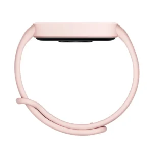 Vista Horizontal de la Xiaomi Smart Band 9 active en color rosado mostrando su diseño delgado y elegante.