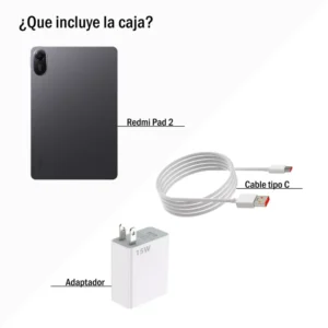 Accesorios incluidos con Xiaomi Redmi Pad 2 — cable, cargador y manuales