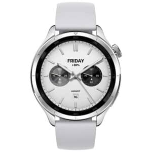 Xiaomi Watch S4 plata mostrando su pantalla frontal