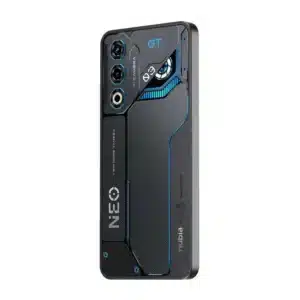 Vista trasera del ZTE nubia Neo 3 GT en color Gris Interestelar con doble cámara
