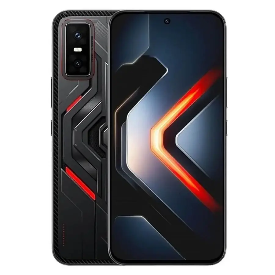 Parte trasera y frontal del Infinix GT 30 Pro 5G con diseño Llamarada Oscura