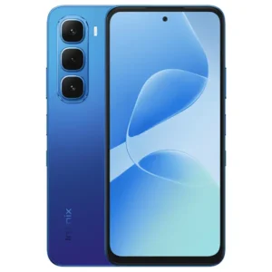 Infinix Hot 60i color azul sombra con acabado suave y diseño elegante.