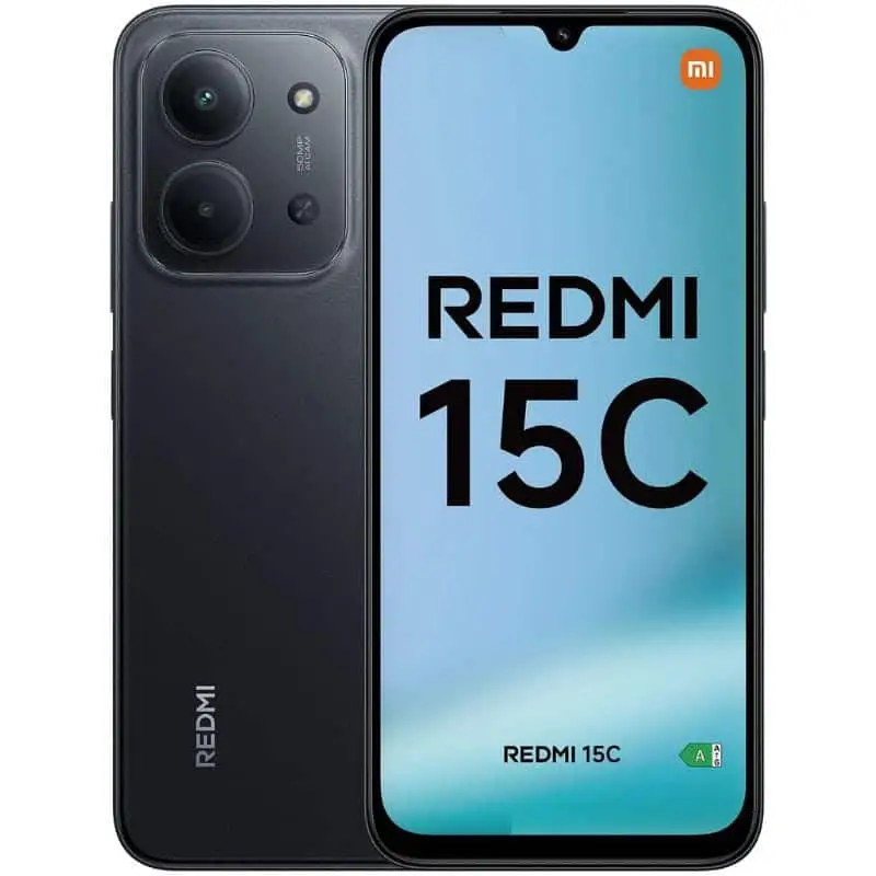 Xiaomi Redmi 15C color Negro Ocaso vista frontal y trasera