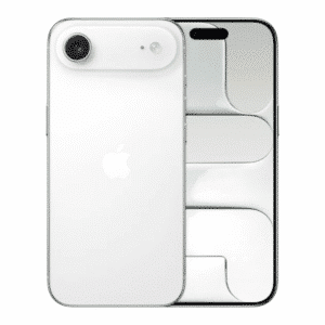 Vista frontal y trasera del iPhone 17 Air en color blanco, acabado brillante y diseño elegante