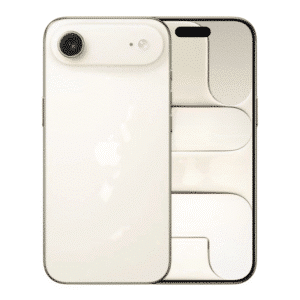 Vista frontal y trasera del iPhone 17 Air en color dorado, diseño premium con marco de titanio