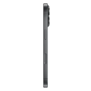 Vista lateral del iPhone 17 color negro mostrando su marco de aluminio y diseño delgado