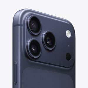 iPhone 17 Pro Azul — vista trasera mostrando la triple cámara profesional