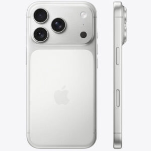 iPhone 17 Pro Blanco Cósmico vista lateral — Diseño curvo en aluminio