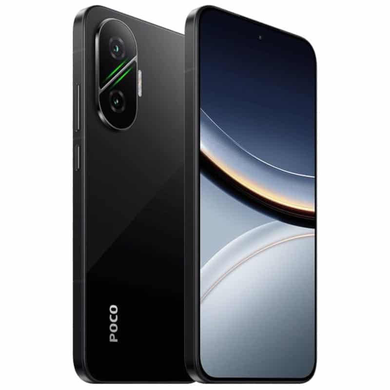 POCO F7 color negro vista lateral derecha mostrando su marco de aluminio