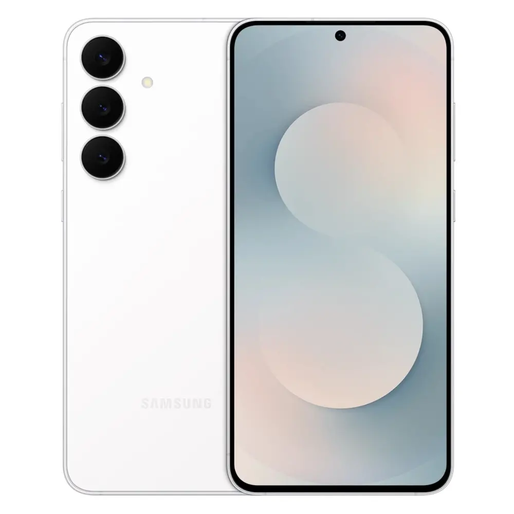 Samsung Galaxy S25 FE color Blanco – vista frontal y trasera